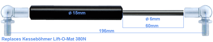 Replacement Gas Struts for Kessebohmer Fittings - 380N (Pair) - StrutsDepot